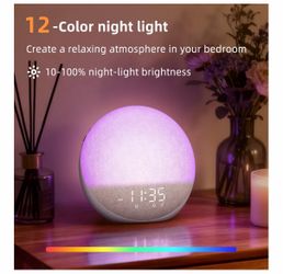 Odokee Sunrise Alarm Clock White Noise Machine: Natural Wake Up Light Dimmable Clock with Bluetooth Speaker for Bedroom - 25 Sleep Sounds for Baby Adu