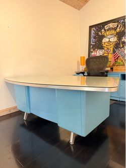 Vintage Mid-Century Powder Blue Executive Tanker Office Suite