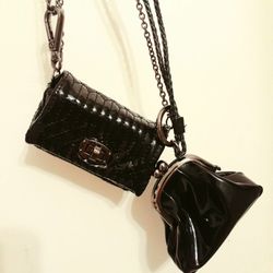 Glossy Black Leather LipStick And Coin Purse Set 