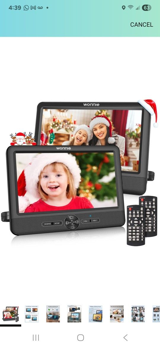 WONNIE 10 Inch Car DVD Players, Portable DVD Player Dual Screen Play Two Different or The Same Movie with 2 Headrest Mount, 5H Rechargeable Battery, L