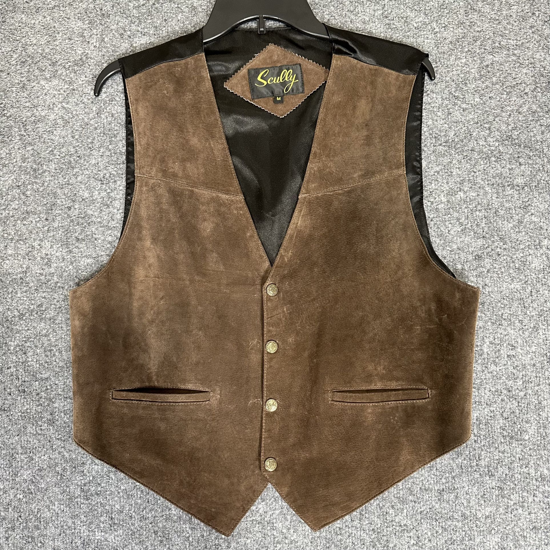 Scully Genuine Leather Vest Mens Medium Brown Black Snap Button Cowboy Western