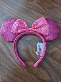 Pink glitter mini ears with sequin bow