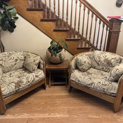 Vintage Howard Barrel Oak Furniture Set 