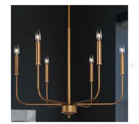 Modern Dark Gold  Linear Chandelier, 6-Light Farmhouse Antique Candlestick  Pendant Light Fixture