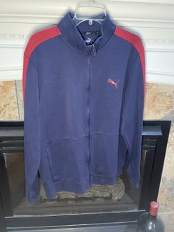 Puma Men’s Track Jacket Large Navy Red Full Zip Athletic Performance L