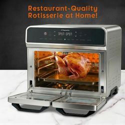 New! 24QT Dual Zone Toaster Oven Air Fryer With Rotisserie 10-in-1 Full Stainless Steel #HYS-AFO-05B-SS