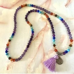 Chakra Stone Purple Tassel Necklace