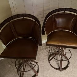 4 Heavy  steel and leather bar stools