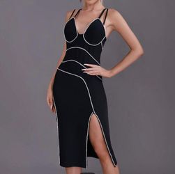 Contrast Binding Split Thigh Cami Dress Black Dress