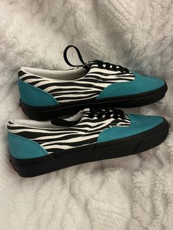 Zebra Print Turquoise Custom Vans Tennis Shoes