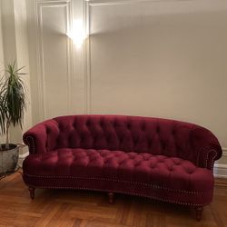 84'' Velvet Classic Sofa Vintage Burgundy Dark Red Couch + 2 Silk Pillowcases
