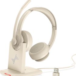 Wireless Headset with AI Noise Cancelling Microphone Bluetooth Headset - Bluetooth V5.2 Headphones with USB Dongle, Charging Base & Mic Mute for Compu