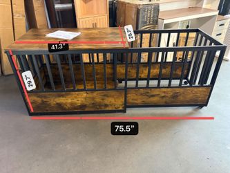 🐶 Expandable Dog Crate Furniture – Sliding Extension(41.3”-75.5”), Rustic Brown