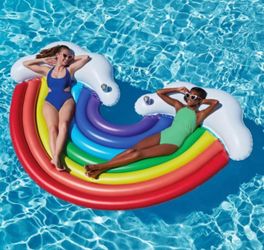 Extra large pool adult float brand new rainbow members Mark swimming party kids new in box