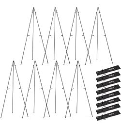 Nicpro Black Easel Stand for Sign, 8 Pack 63" Metal Portable Adjustable Collapsible Easels for Display, Painting, Poster, Wedding Sign with Carry Bag