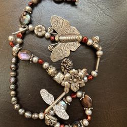 MAGNIFICENT STERLING WITH COLORFUL PEARLS DRAGONFLY NECKLACE 