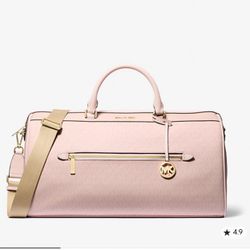 Michael Kors Bedford Extra-Large Logo Stripe Weekender Duffel Bag – Powder Blush