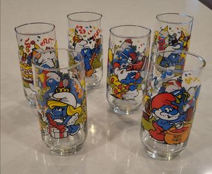 Smurf glasses, 1983, complete set of 6