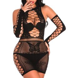 Women’s Black Lingerie Mesh Dress  Chemise 