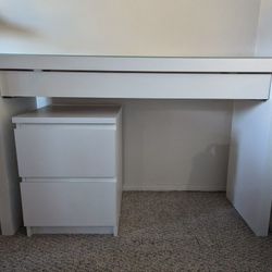 White 2 Drawer Dresser / Chest And Table / Desk