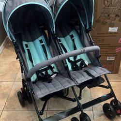 Dream On Me Volgo Twin Umbrella Stroller, Mint and Dark Grey