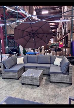New 7 Pieces Wicker Outdoor Patio Furniture set In Gray