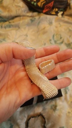 Sterling silver mesh bracelet ring set