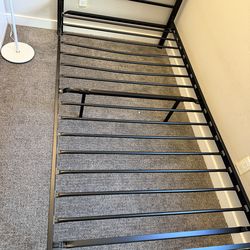 Size Metal Bed Frame with Upholstered Headboard, Dark Gray