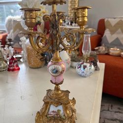 Antique FRENCH LOUIS XV Hand painted Porcelain Guilt Bronze candelabra 