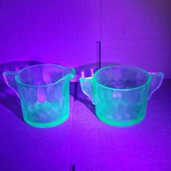 Vintage Depression Era Uranium Green Glass Sugar and Creamer Set