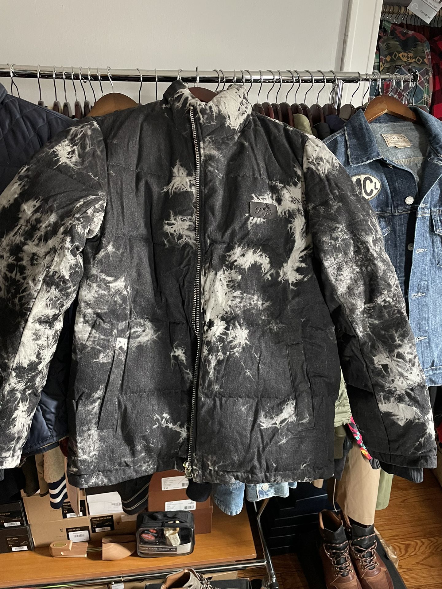 New!!! PRPS Black Denim Down Coat (Size L)