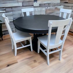 Large Kitchen Dining Table & Chairs Solid Wood Black Satin New