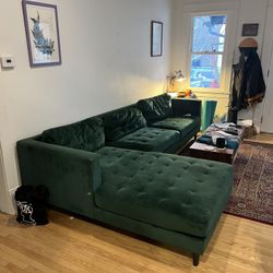 emerald green couch with detachable chaise lounge