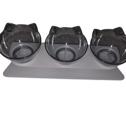 Cat Triple Food And Water Bowl Set, Raised Pet Food Bowl 