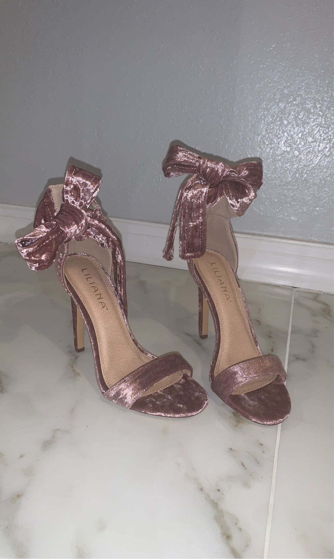 Pink velvet tie up high heels size 7