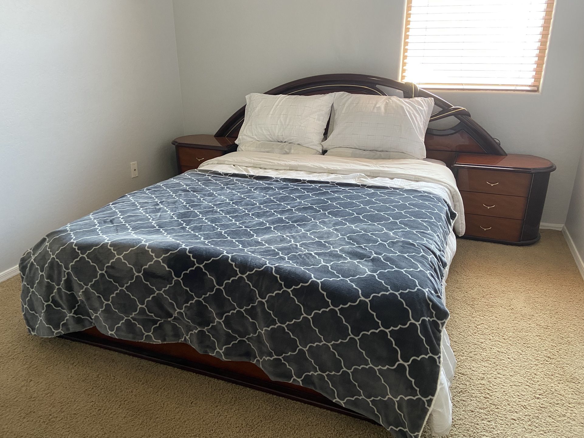 Queen Size Bed Frame, Mattress, And TV Stand Set
