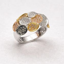 14K Diamond Cluster Ring Multi Tone White Yellow Rose Gold Size 7