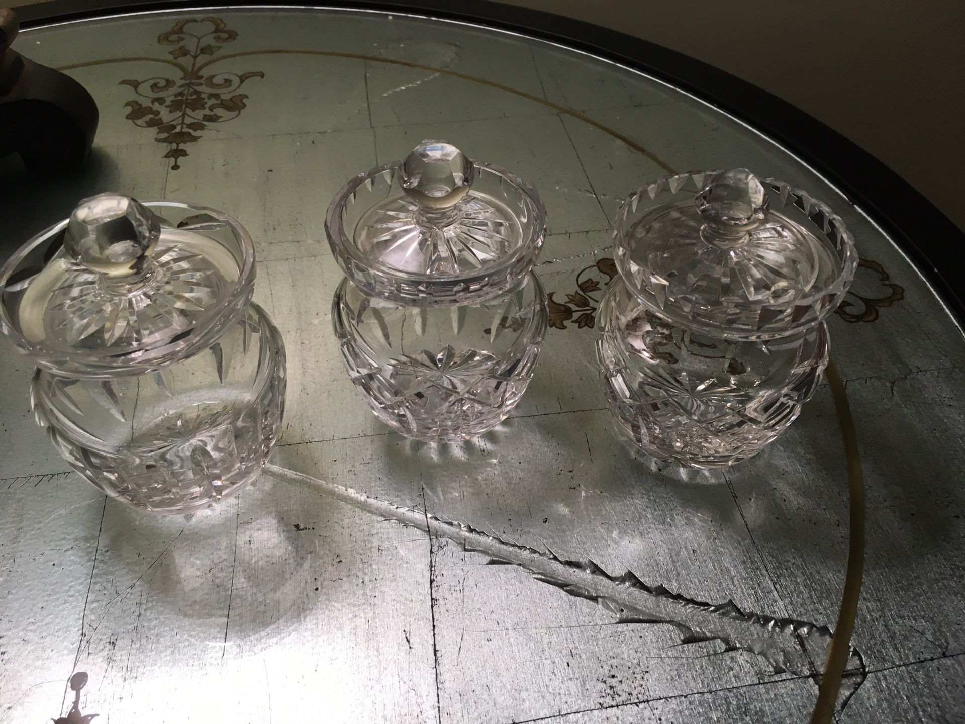 3 Waterford crystal jam jars