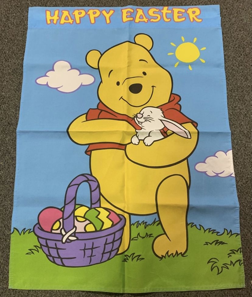 Vintage 1999 Disney Winnie the Pooh large 29” x 39” Happy Easter double sided fade resistant polyester garden flag