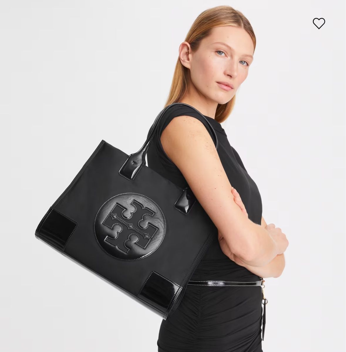 TORY BURCH ELLA PATENT TOTE BAG BLACK 