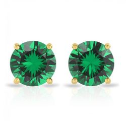 3 Ct Emerald 14k Gold Stud Earrings