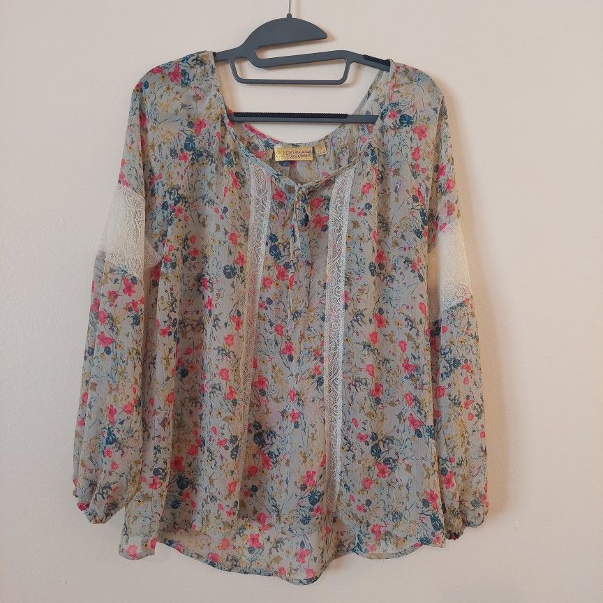 VERA WANG FLORAL BLOUSE Sz SMALL