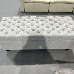 M-New 51" Storage Ottoman for Bedroom & Living Room, End of Bed Bench with Black Wooden Legs, Linen Upholstered Tufted Ottoman, Entryway Storage Bench