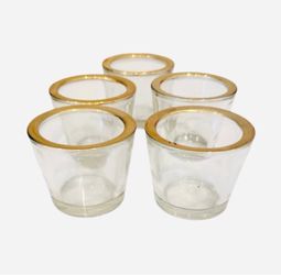 5 Thick Gold Rimmed Glass Votives Heavy Decor Lights Candle