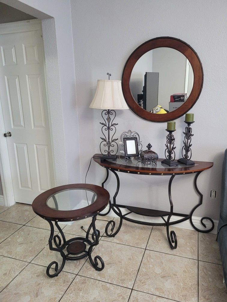 Entryway Table, Mirror, And end Table Set