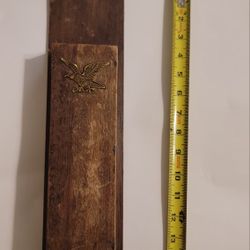 Vintage Wood Fireplace Long Match Stick Holder Brass Eagle Wall Decor 13 3/4"