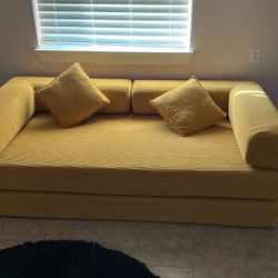 Yellow Corduroy Modern Sofa with Metal Frame, 3-Seater, High Back