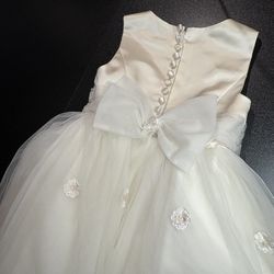 Flower girl communion rum pink Elegant Cream Kids Dress with Bow satin tulle 3