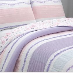 Queen - Girl Cotton Reversible Quilt Bedding Set