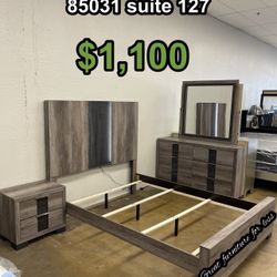 Queen Size Led Bedroom Set include Bed Frame Dresser Mirror Andnightstand Brand New 